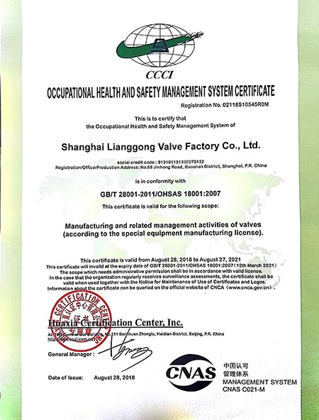 职业健康安全管理体系证书18001（2021.03.12）英文