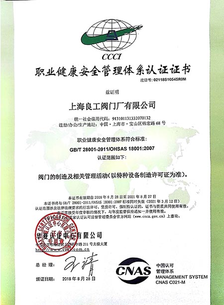 职业健康安全管理体系证书18001（2021.03.12）